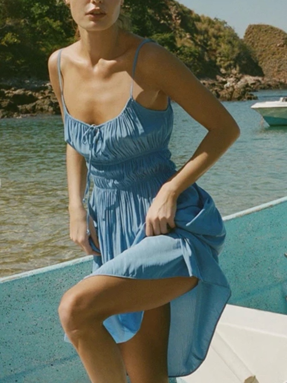 Ciao Lucia Gabriela Blue Spaghetti-Strap Midi Dress